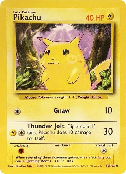 Pikachu, Base Set 58/102, shown alone in a SmartScan camera illustration